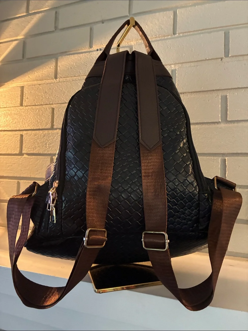 Woven Texture Black Women's Backpack
